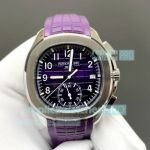 MMA Swiss Patek Philippe Aquanaut Chronograph Purple Rubber Strap Copy Watch 